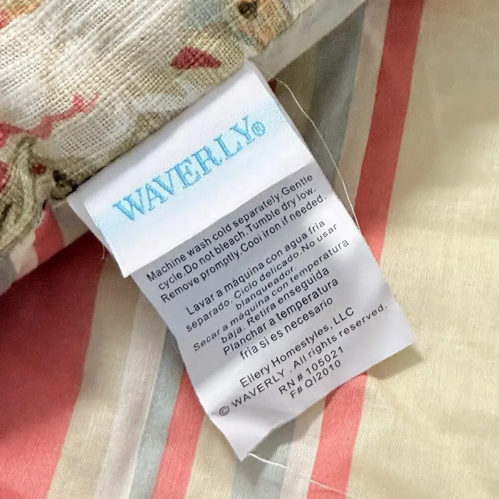 Waverly Linen Blend Reversible Comforter Floral Striped Full/Queen Sage Tones